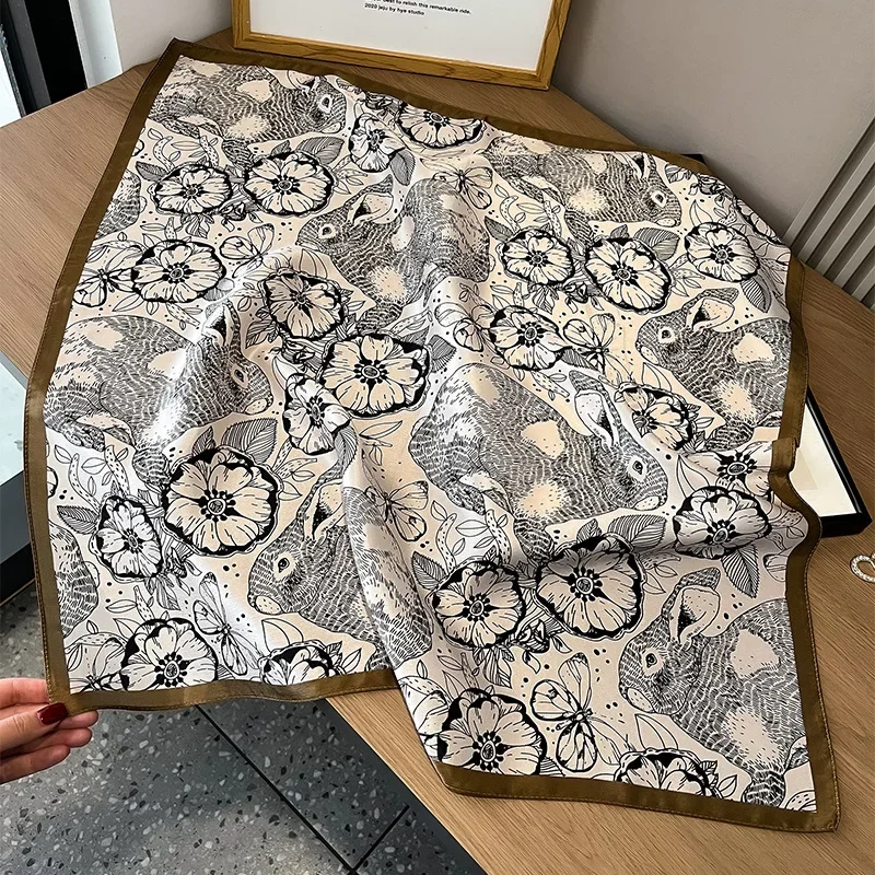 Shawl Wrap Winter - ผ้าไหมแท้ 100% ผ้าพันคอสี่เหลี่ยมสำหรับผู้หญิง ลายหัวกะโหลกคลาสสิก ผ้าคลุมศีรษะแฟชั่นสำหรับสุภาพสตรี ฤดูใบไม้ผลิ