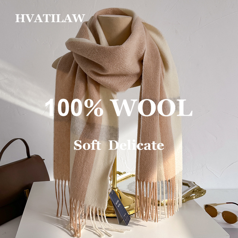 Wool Scarf Men - ผ้าพันคอขนสัตว์ 100% ลายตารางสำหรับผู้หญิงและผู้ชาย ผ้าพันคอฤดูหนาวที่อบอุ่น ลายตารางนุ่มสบาย หนา